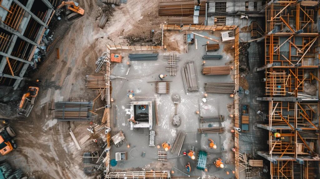 a construction site with concrete formwork underway